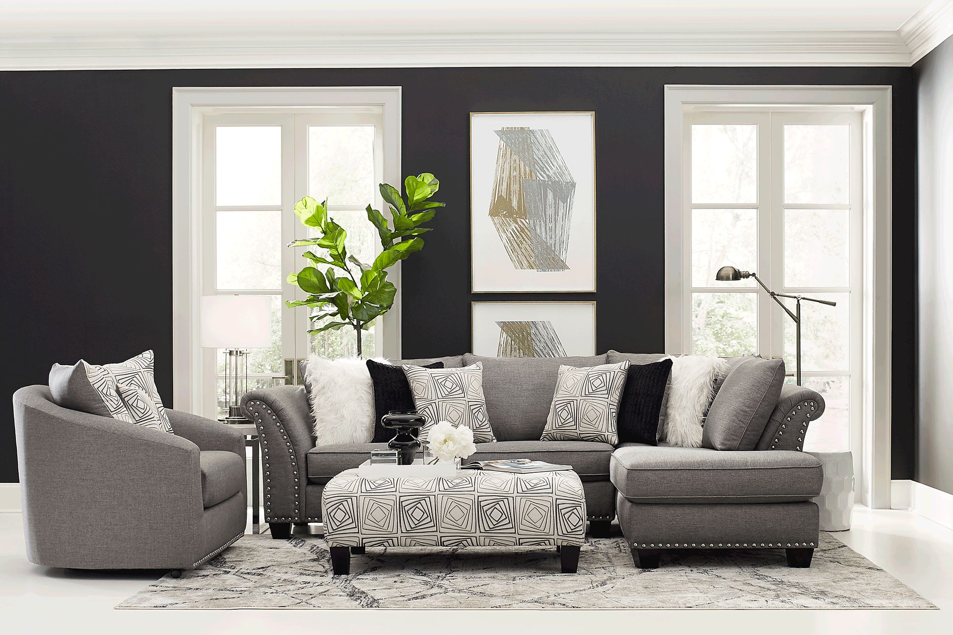 Claremont Gray 3 Pc Sectional Living Room - Image 1