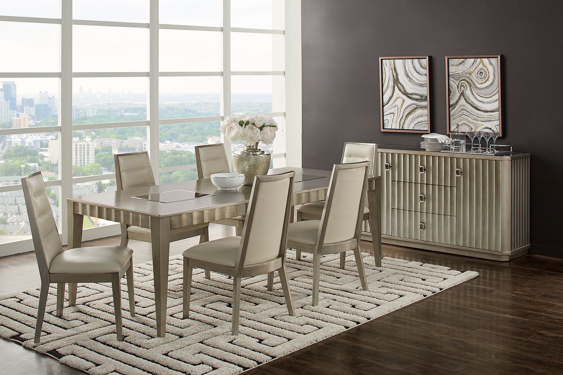 Sofia Vergara Delanco 7 Pc Pewter Metal Dining Room Set With