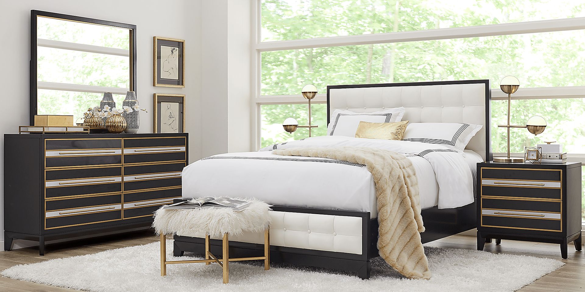 French Riviera Black 3 Pc Queen Upholstered Bed - Image 2