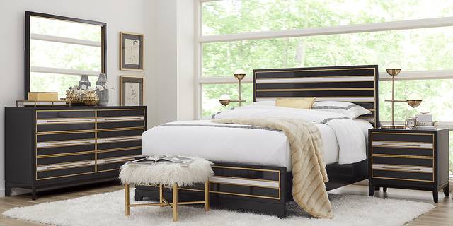 French Riviera Black 7 Pc Queen Panel Bedroom - Thumbnail - Image 1