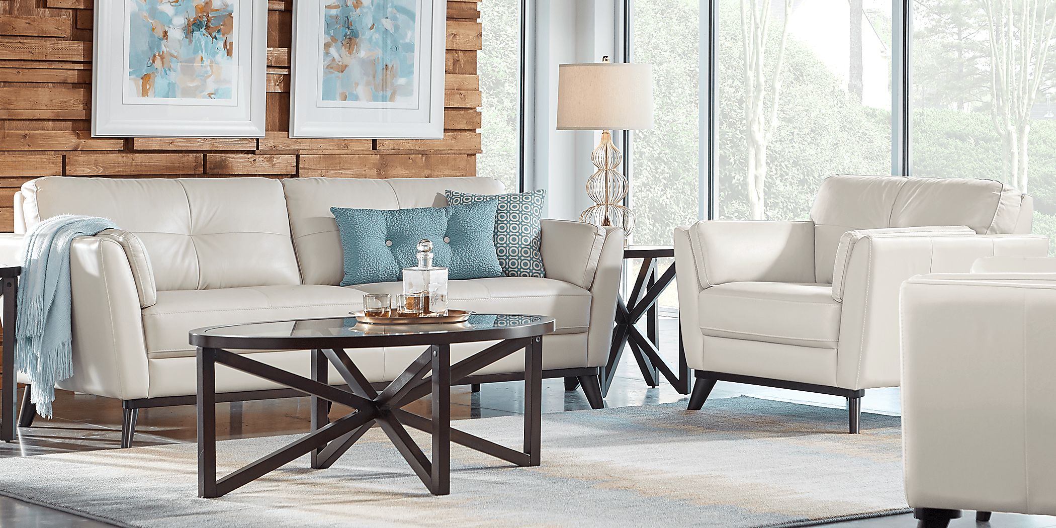 Sofia Vergara Gabriele 5 Pc Buff Beige Leather Living Room Set