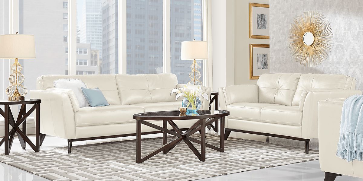 Sofia Vergara Gabriele 7 Pc Buff Beige Leather Living Room Set | Rooms ...