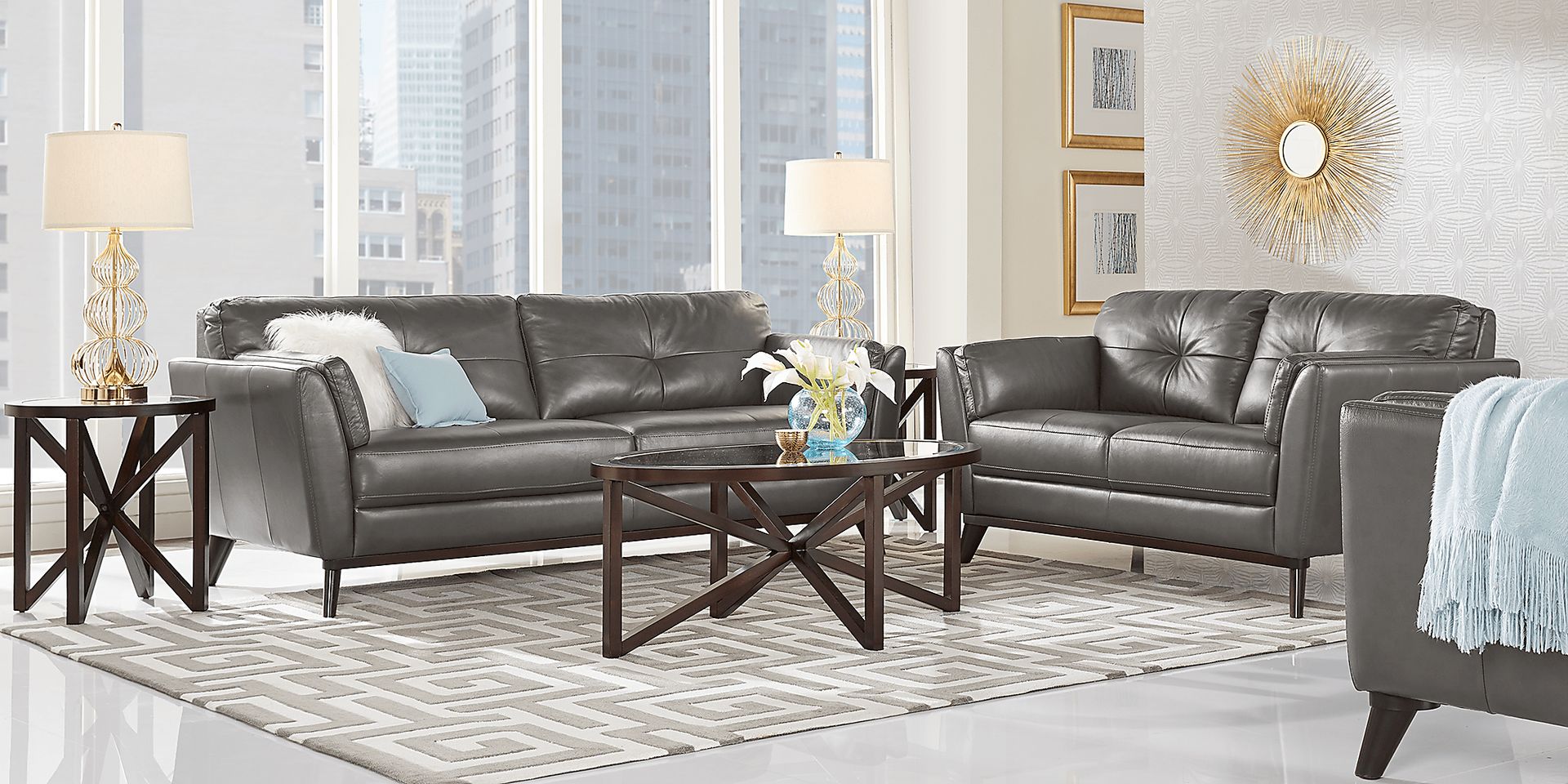 Gabriele Gray 3 Pc Leather Living Room - Image 1