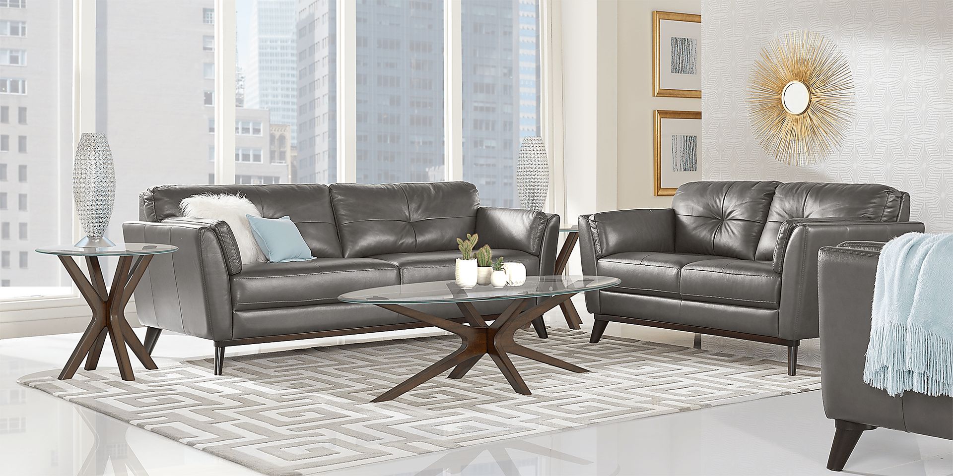 Gabriele Gray 5 Pc Leather Living Room - Image 1