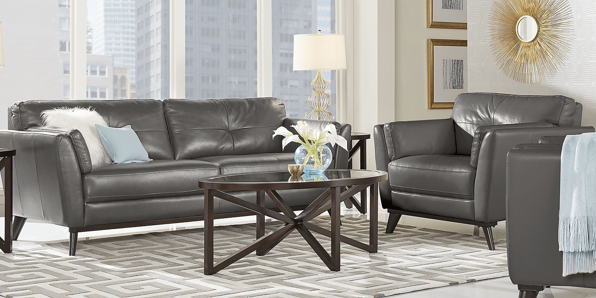 Gabriele Gray 5 Pc Leather Living Room - Image 1