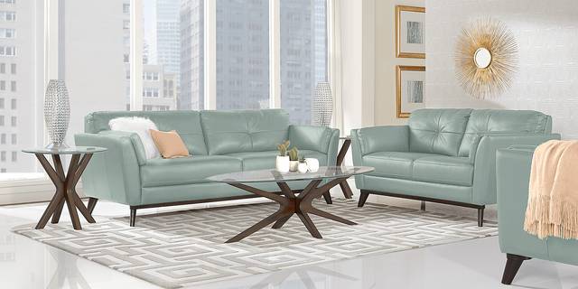 Gabriele Spa Blue 5 Pc Leather Living Room - Thumbnail - Image 1