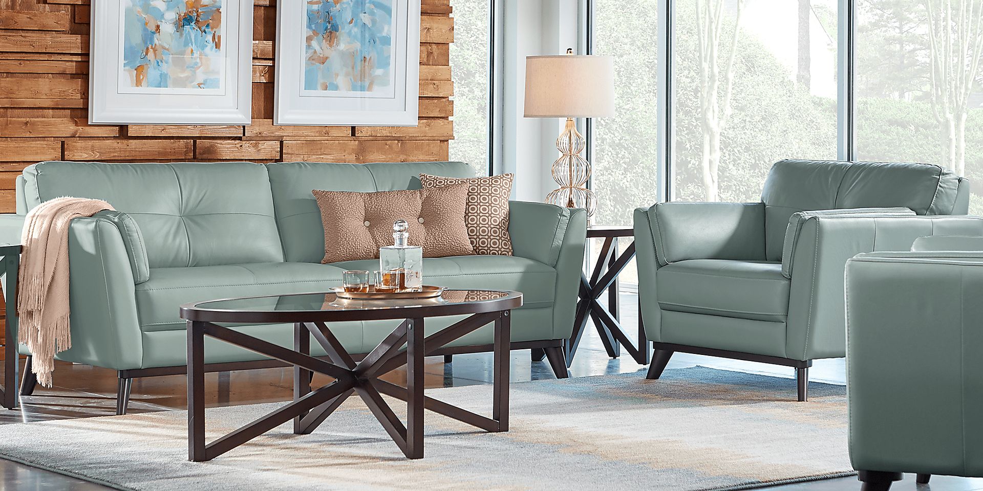 Gabriele Spa Blue 5 Pc Leather Living Room - Image 1