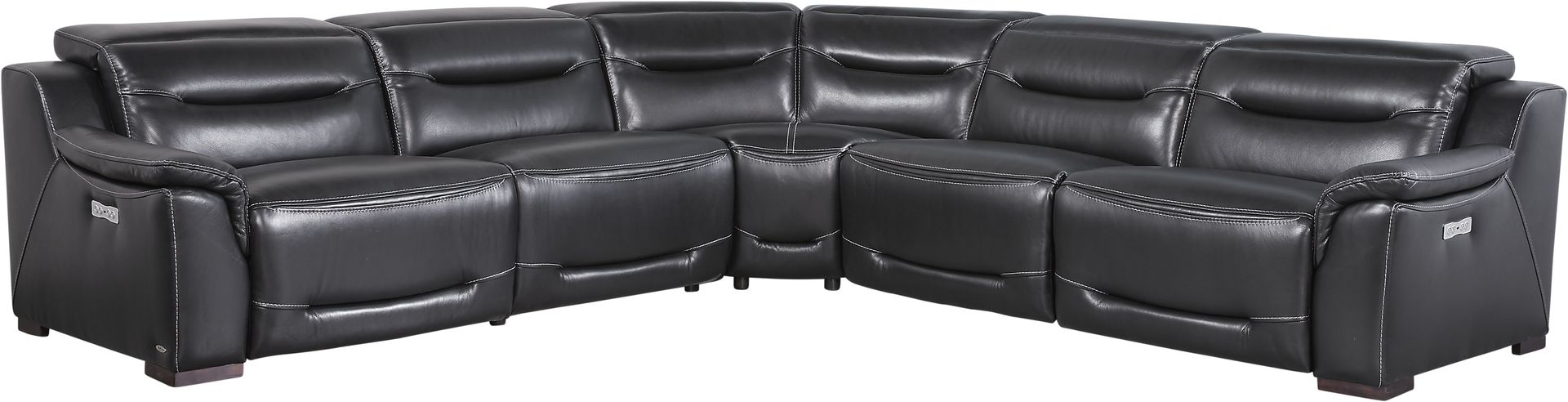 Gallia Black Leather 5 Pc Dual Power Reclining Sectional - Image 1
