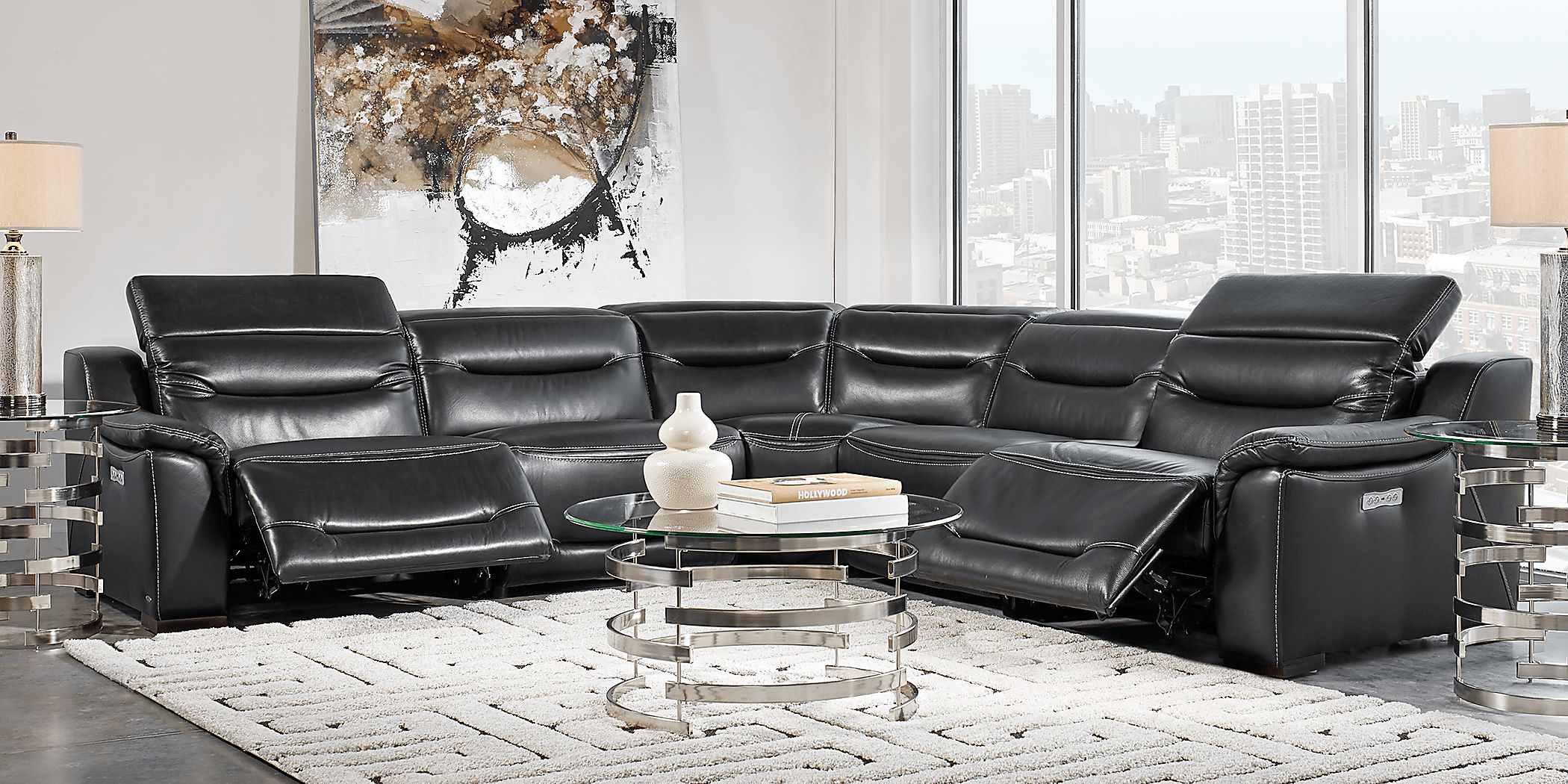 Rooms to go store black leather sectional