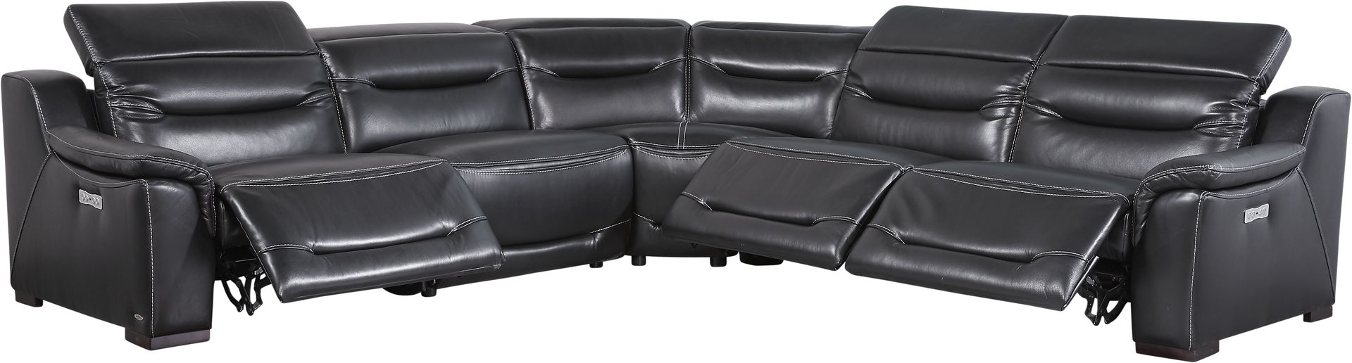 Gallia Black Leather 5 Pc Dual Power Reclining Sectional - Image 3