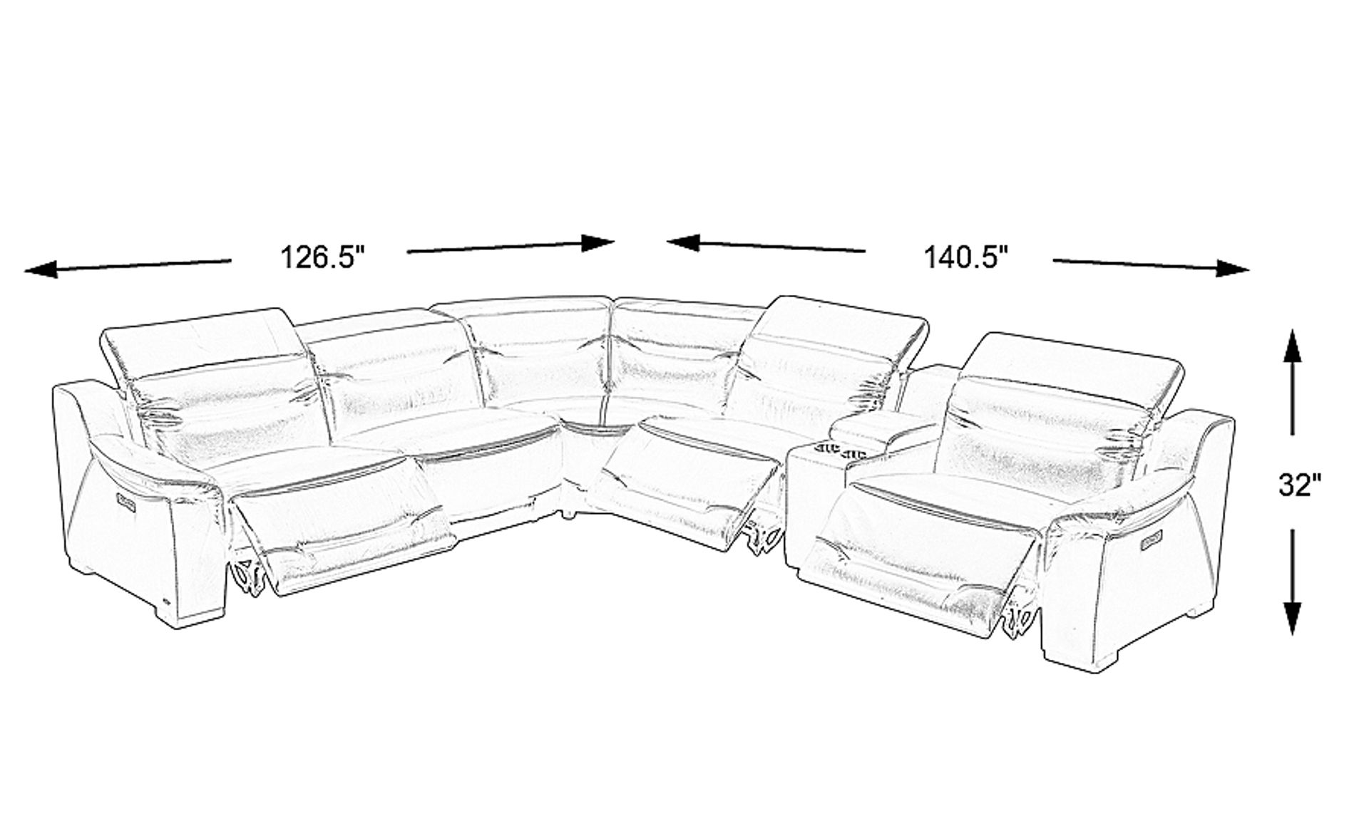 Sofia Vergara Gallia Black Leather 6 Pc Power Reclining Sectional