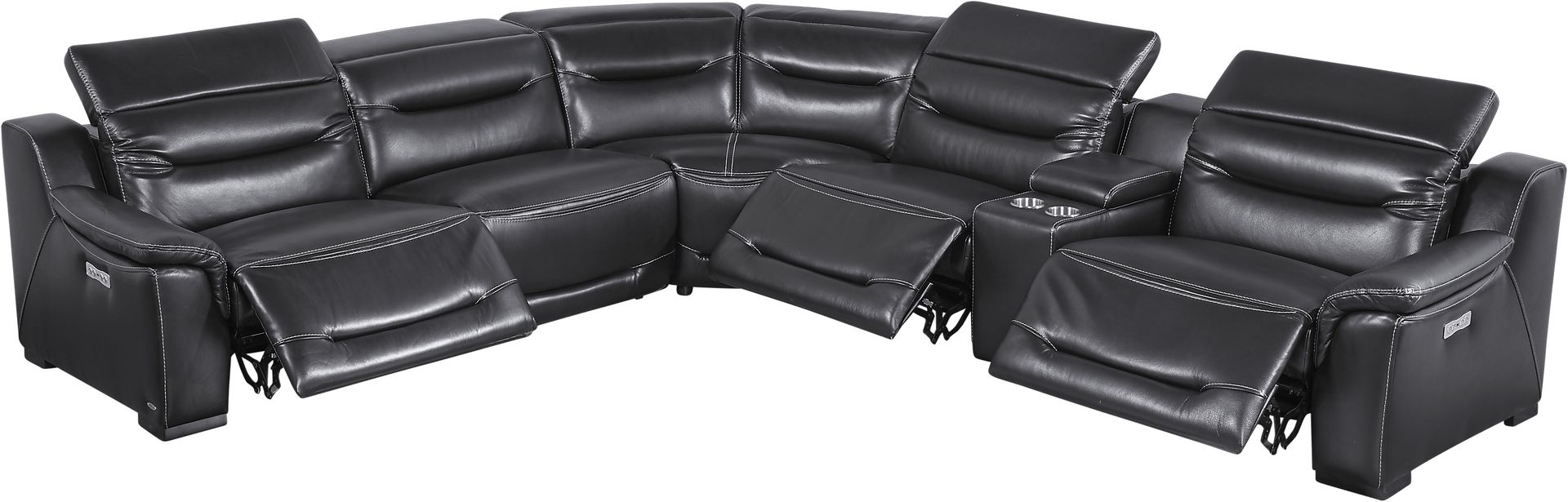 Sofia Vergara Gallia Black Leather 6 Pc Power Reclining Sectional