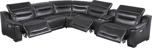 Gallia Black Leather 6 Pc Power Plus Reclining Sectional - Thumbnail - Image 1