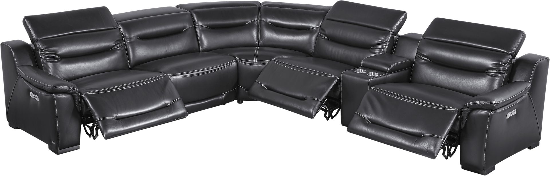 Gallia Black Leather 6 Pc Power Plus Reclining Sectional - Image 1