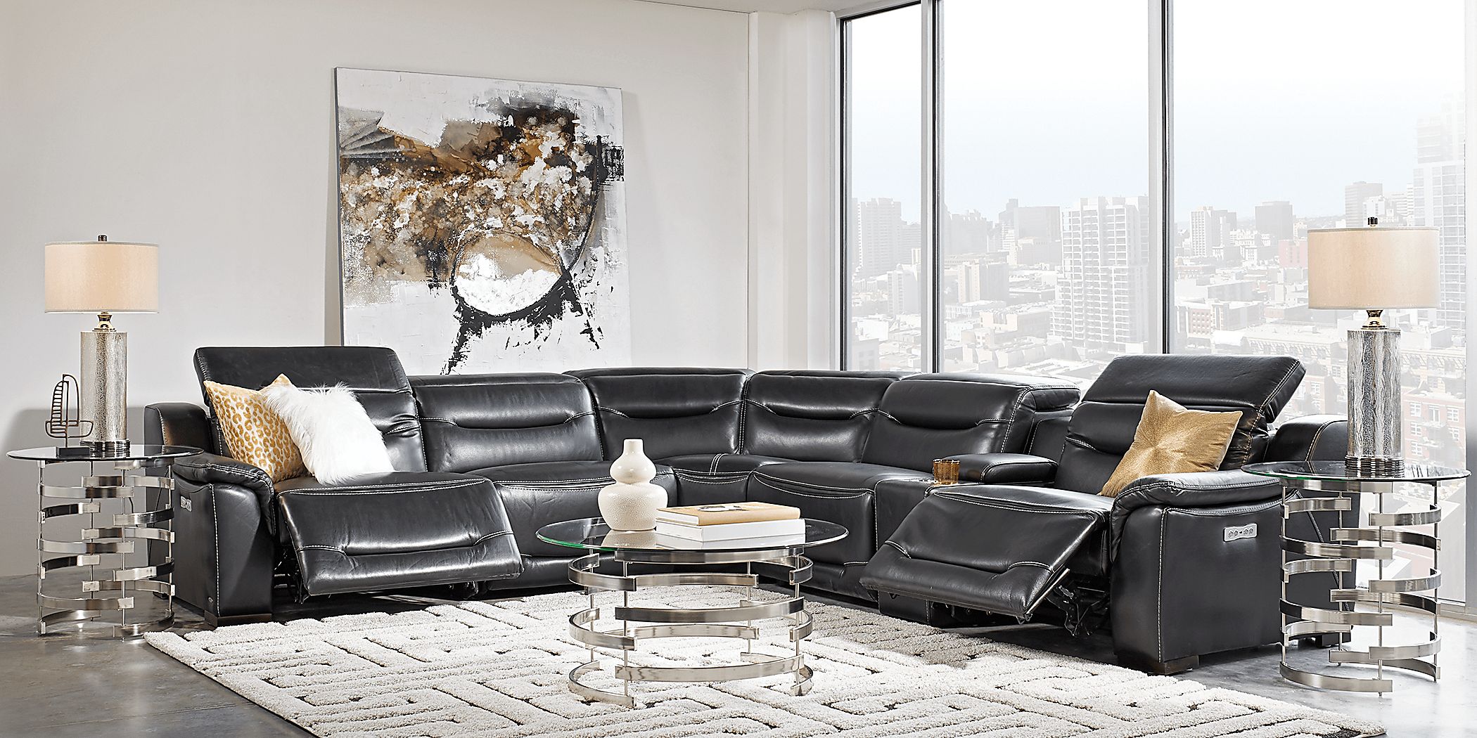 コリンシアン リヴァプール・セルティック・プレミアその他クラブ17体セット Sofia Vergara Gallia Black Leather 6 Pc Power Reclining Sectional