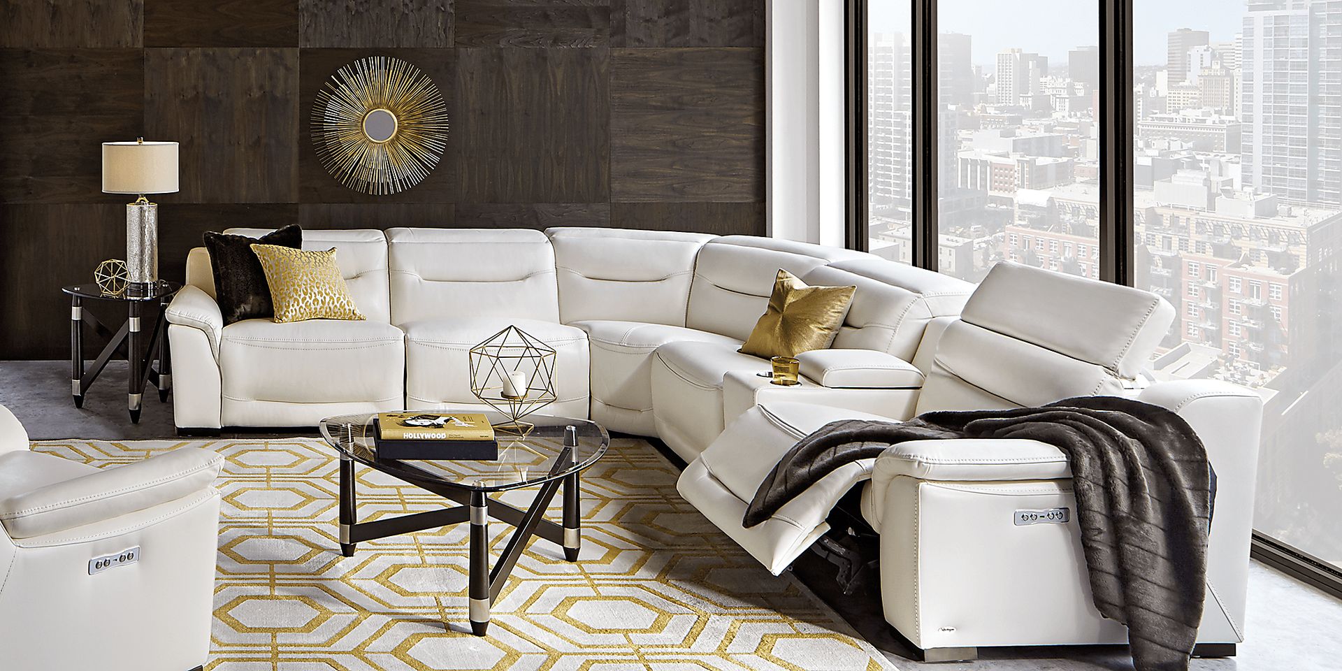 Gallia White Leather 7 Pc Power Plus Reclining Sectional Living Room - Image 1