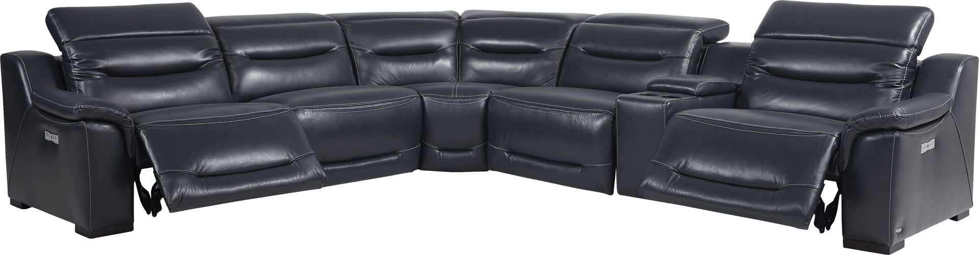 Gallia Way Navy Leather 6 Pc Dual Power Reclining Sectional - Image 3