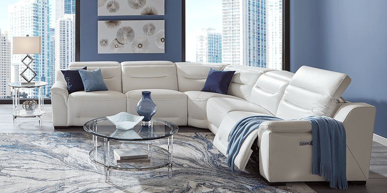 Sofia Vergara Gallia Way White Leather 8 Pc Power Reclining Sectional Living Room