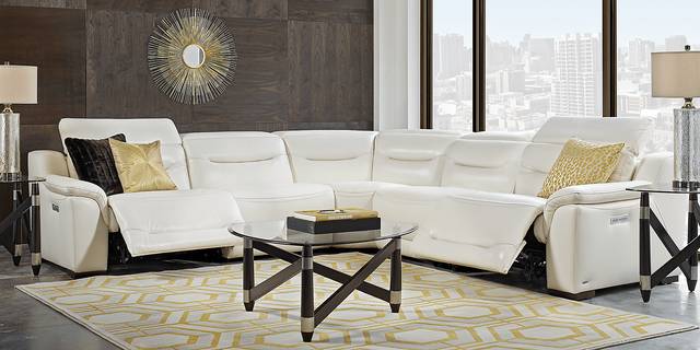 Gallia White Leather 5 Pc Dual Power Reclining Sectional - Thumbnail - Image 2