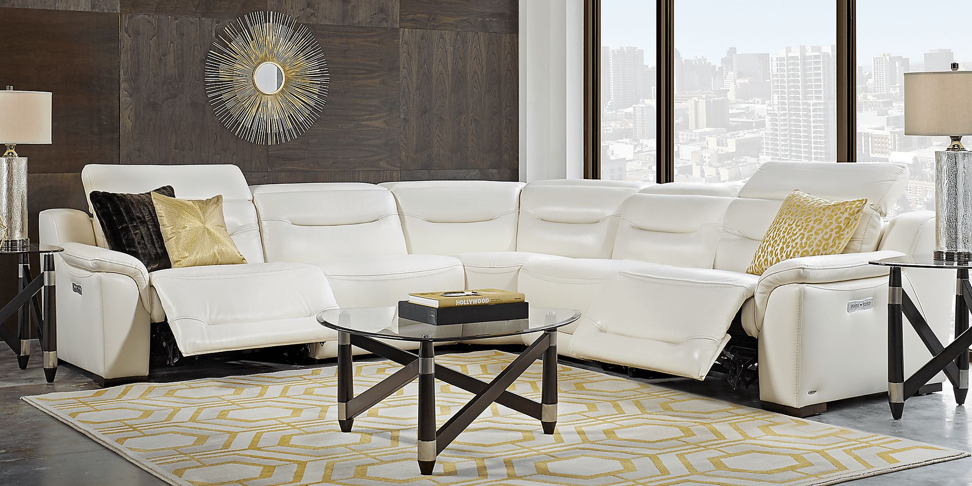 Gallia White Leather 5 Pc Dual Power Reclining Sectional - Image 2