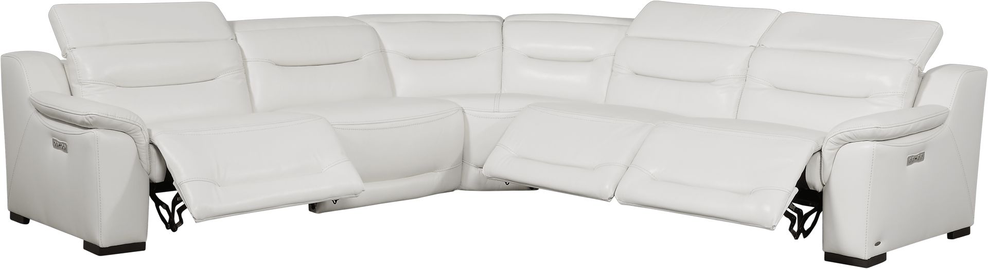 Gallia White Leather 5 Pc Dual Power Reclining Sectional - Image 3