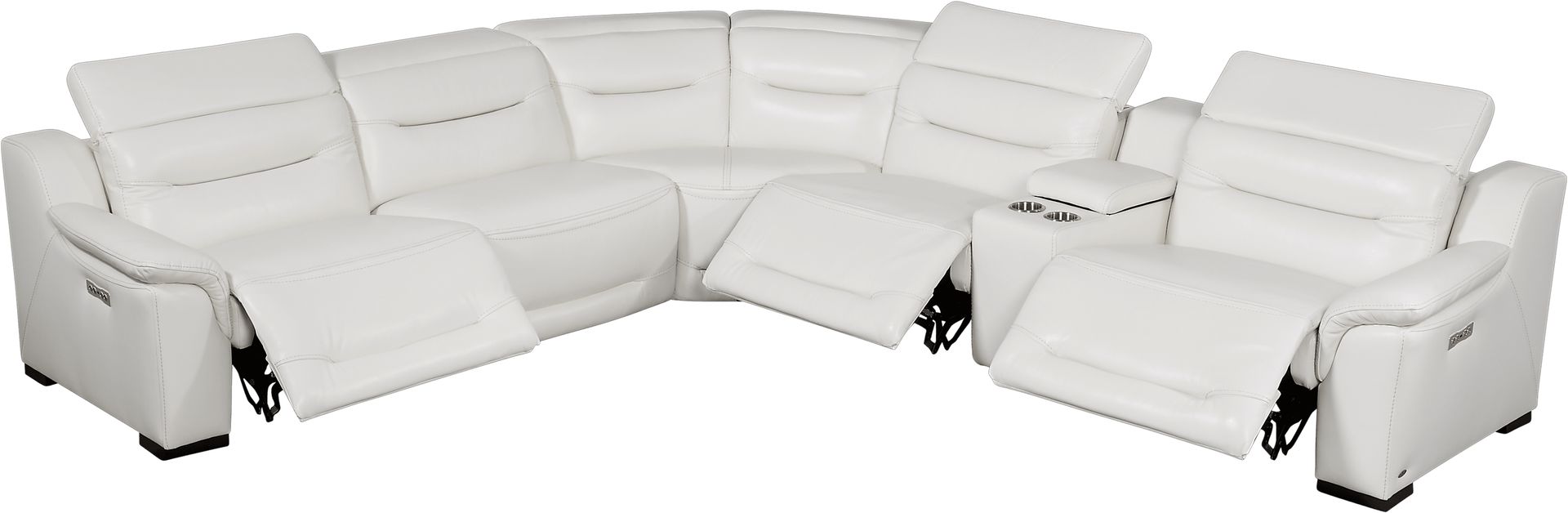 Gallia White Leather 6 Pc Dual Power Reclining Sectional - Image 1