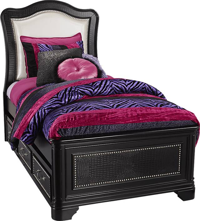 Kayla Black 4 Pc Twin Panel Bed w/Trundle - Thumbnail - Image 1