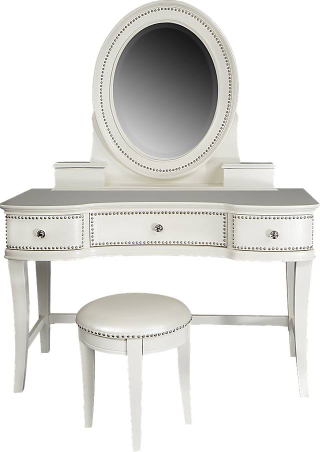 Kayla White Vanity, Mirror and Stool Set - Thumbnail - Image 1