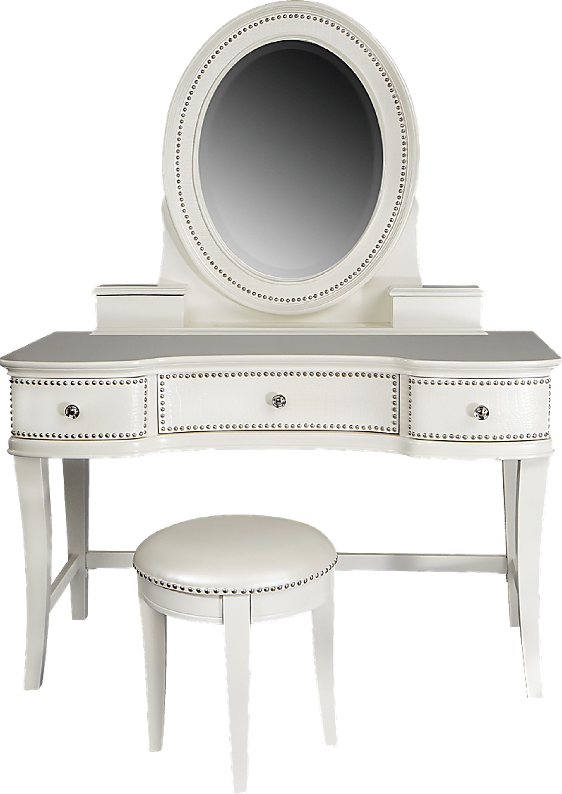 Kayla White Vanity, Mirror and Stool Set - Image 1