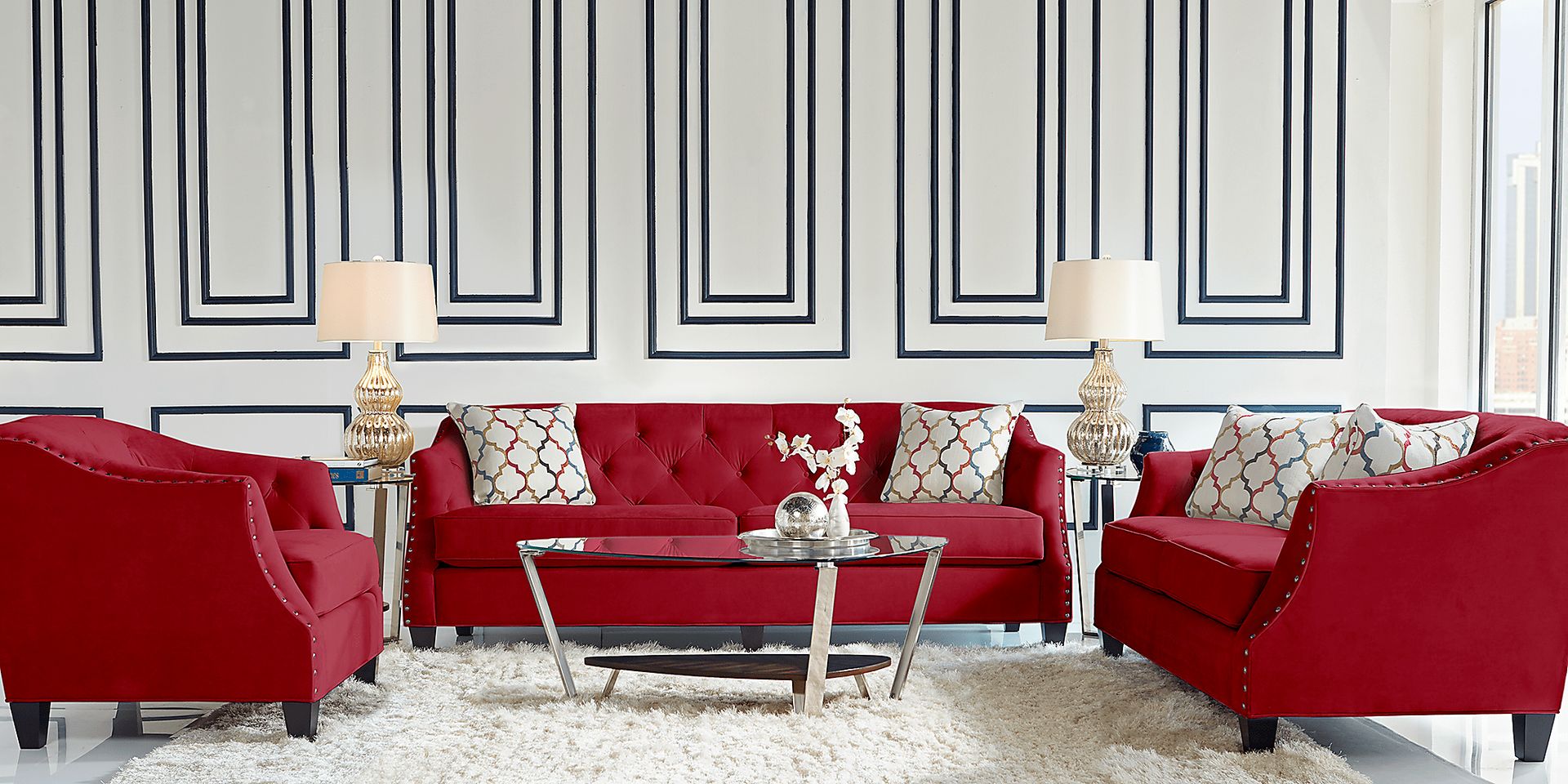 Monaco Court Scarlet 7 Pc Living Room - Image 1