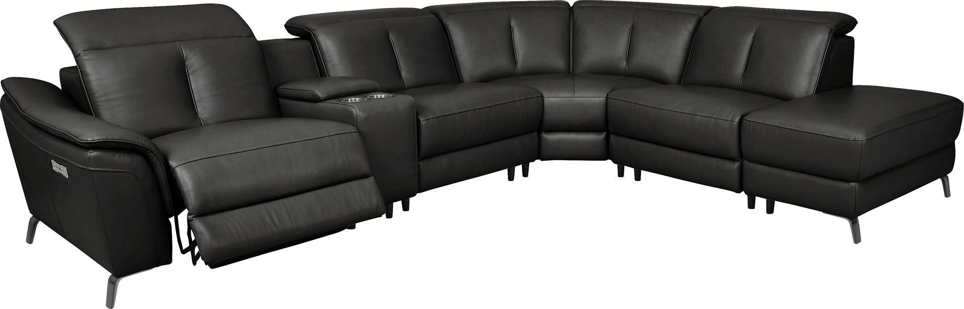 Naples Black Leather 6 Pc Dual Power Reclining Sectional - Image 3