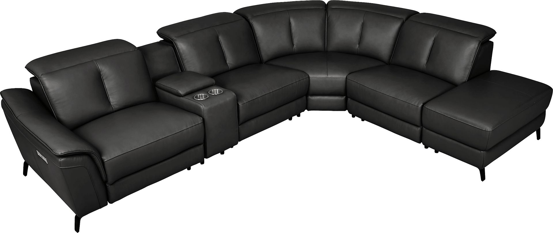Naples Black Leather 6 Pc Dual Power Reclining Sectional - Image 4