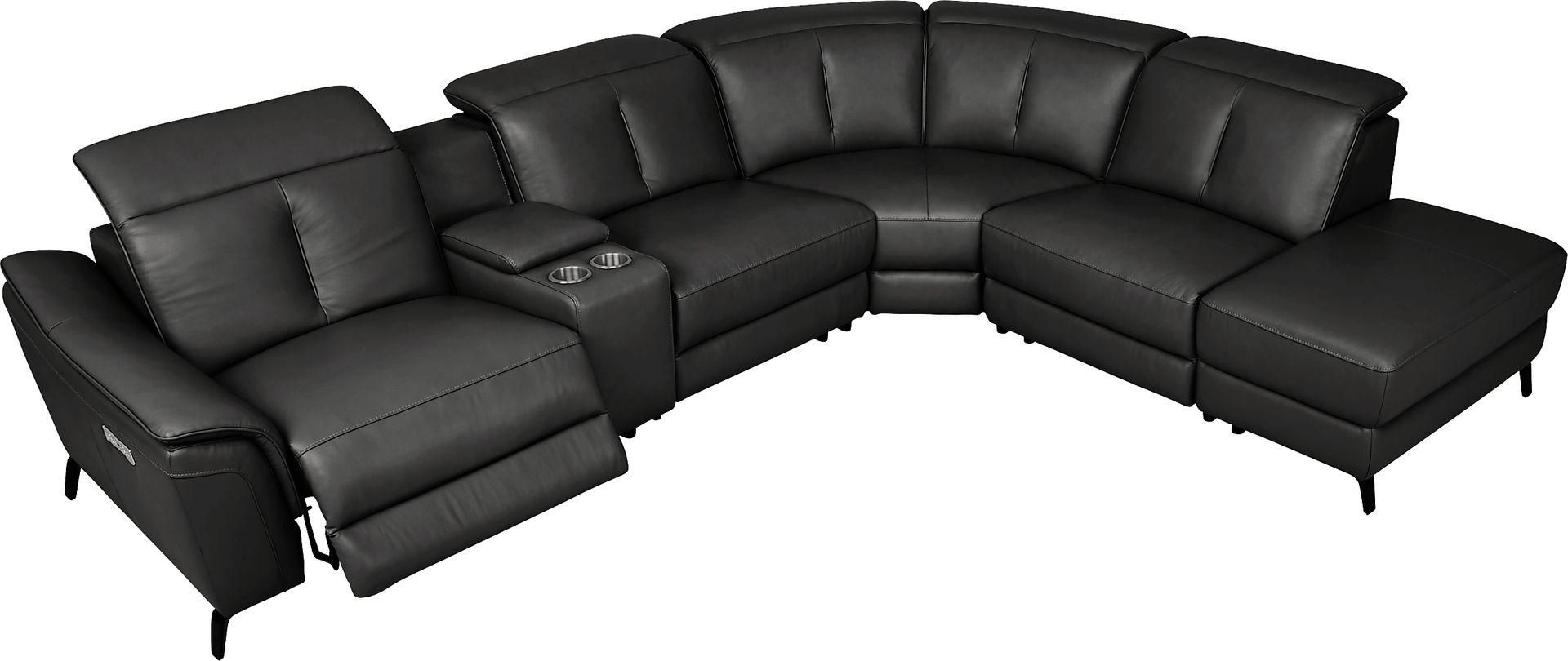 Naples Black Leather 6 Pc Dual Power Reclining Sectional - Image 5