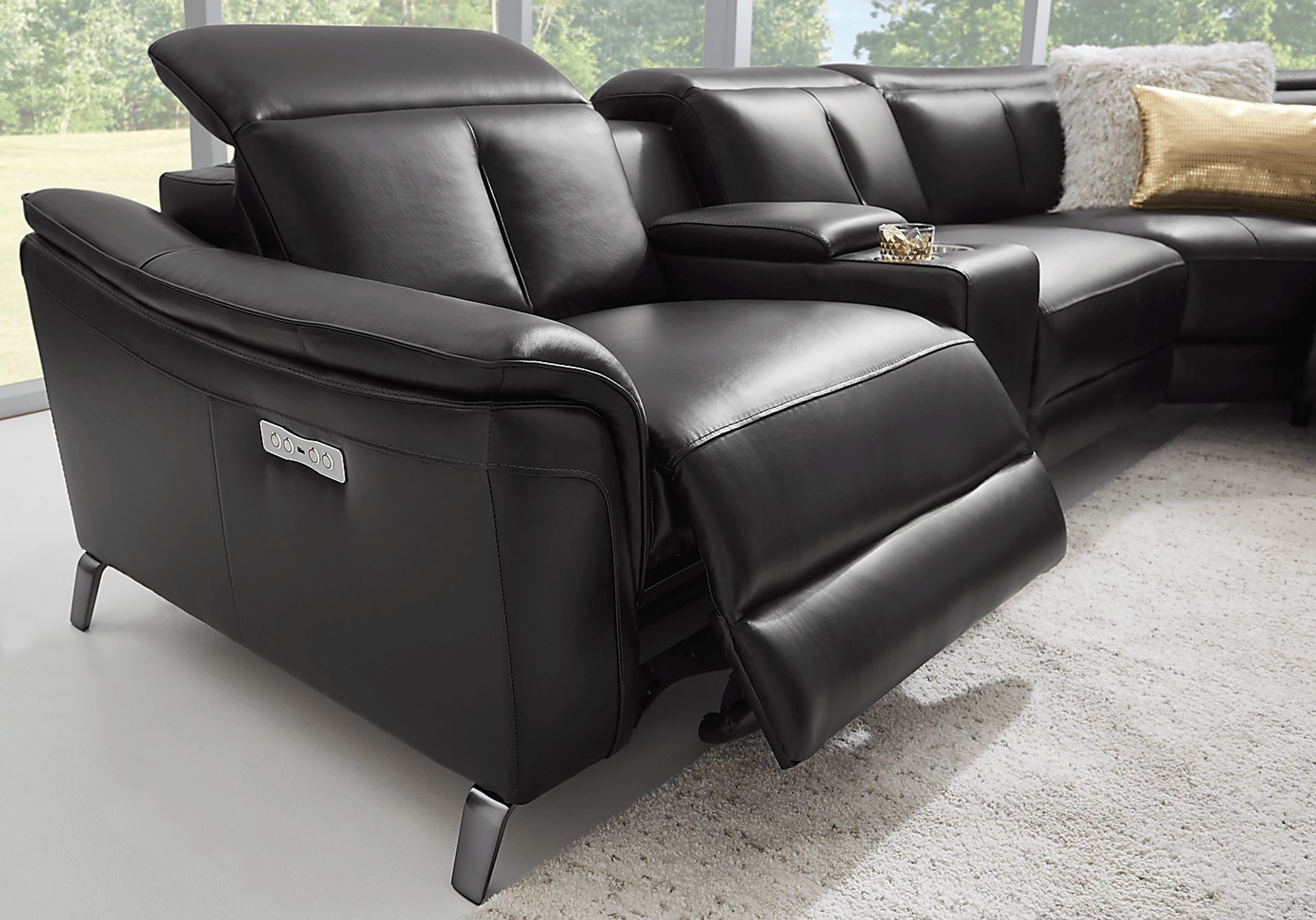 Naples Black Leather 6 Pc Dual Power Reclining Sectional - Image 8