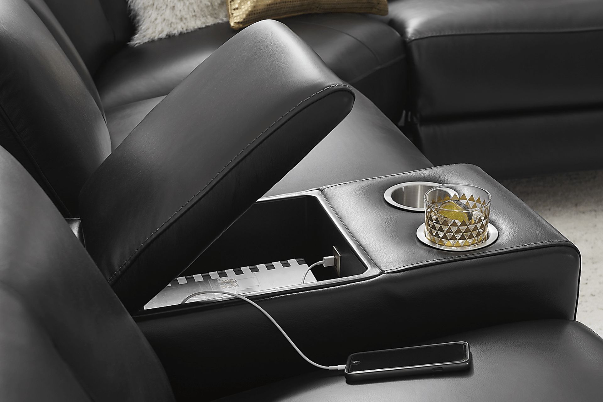 Naples Black Leather 6 Pc Dual Power Reclining Sectional - Image 10