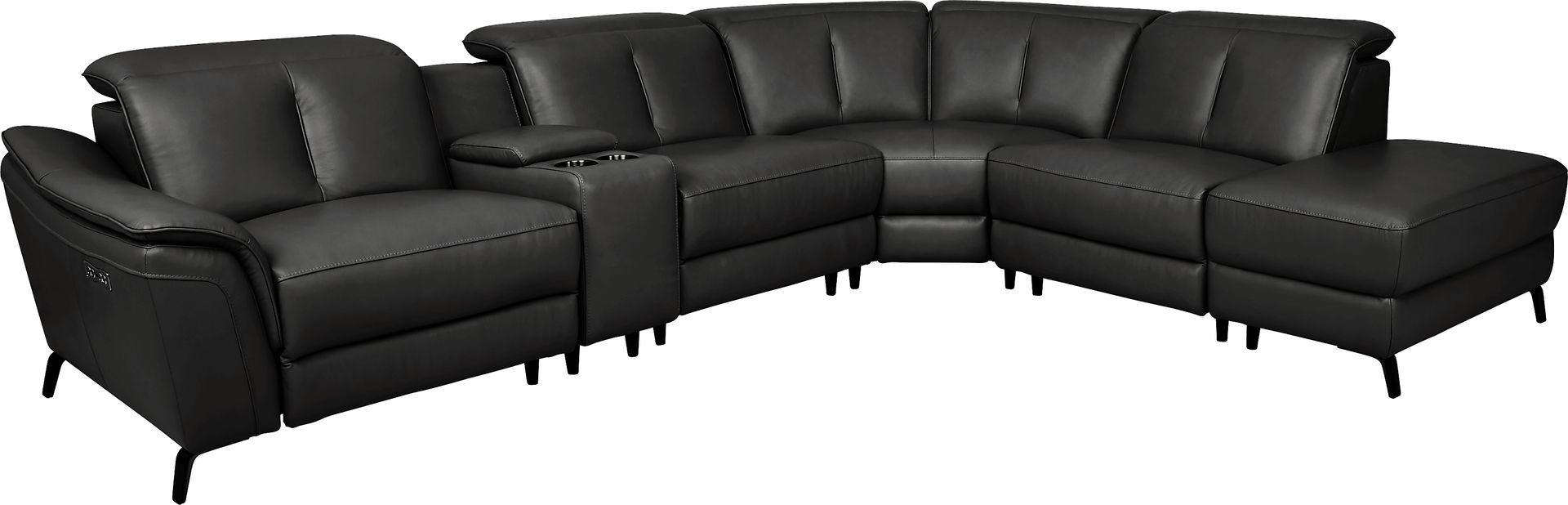 Naples Black Leather 6 Pc Dual Power Reclining Sectional - Image 1