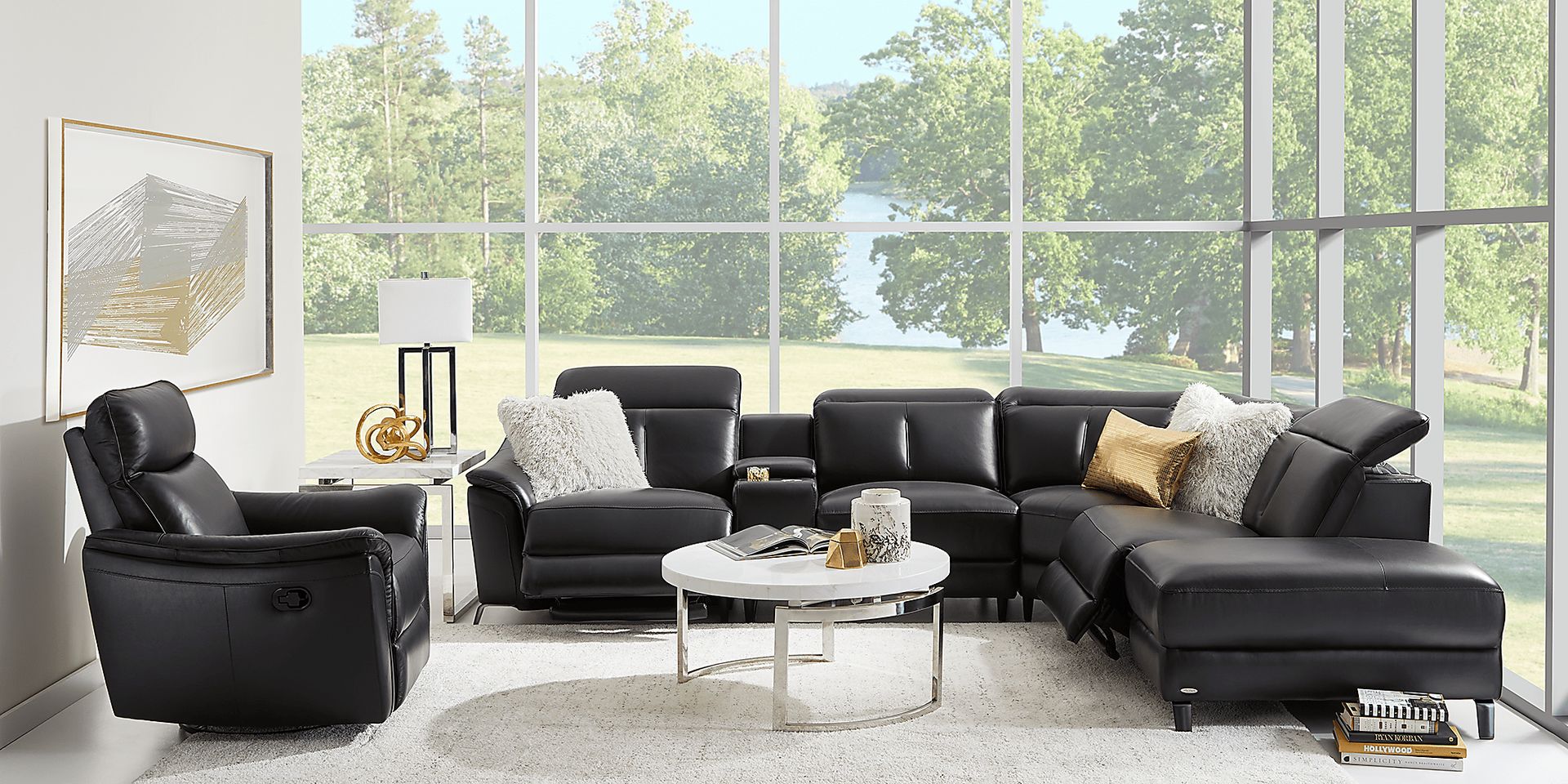 Naples Black Leather 6 Pc Dual Power Reclining Sectional - Image 2