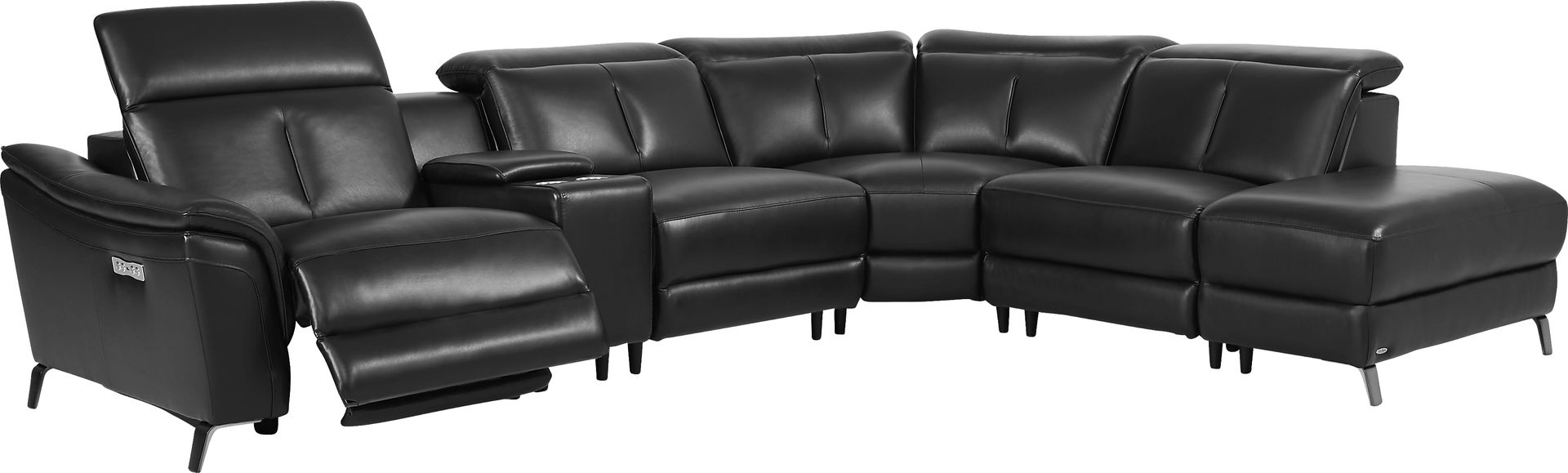 Naples Black Leather 6 Pc Dual Power Reclining Sectional - Image 7