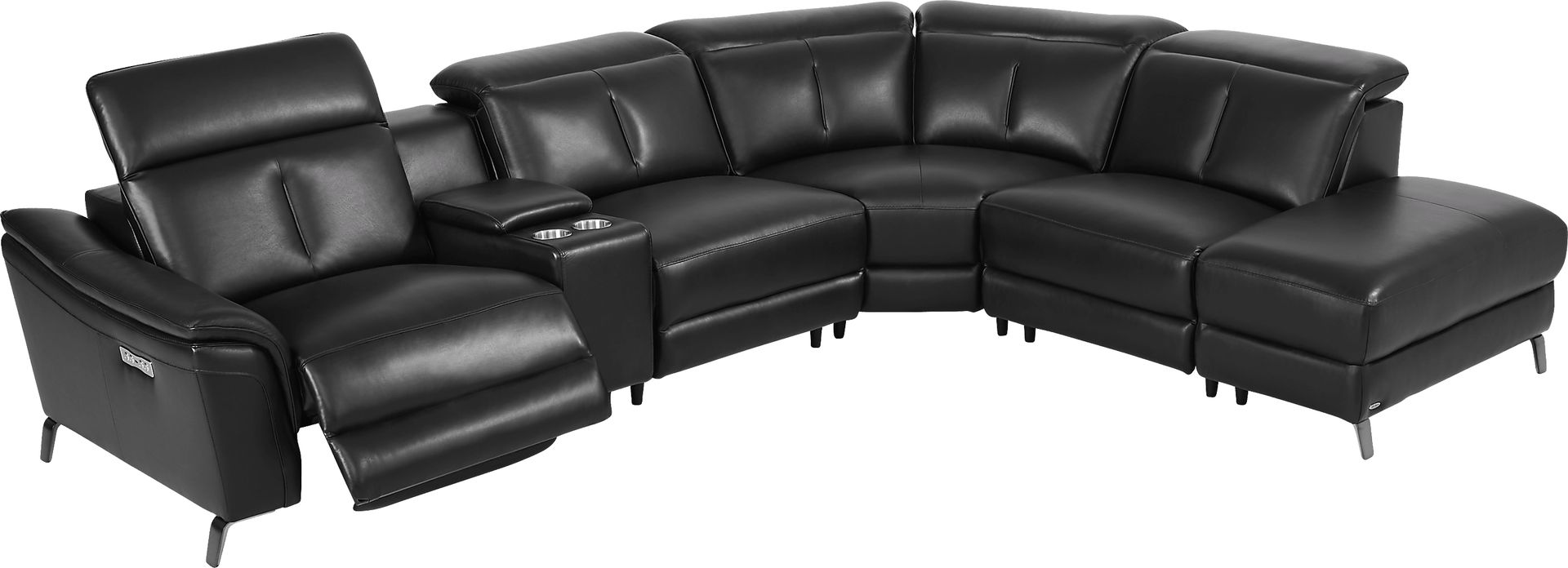 Naples Black Leather 6 Pc Dual Power Reclining Sectional - Image 9