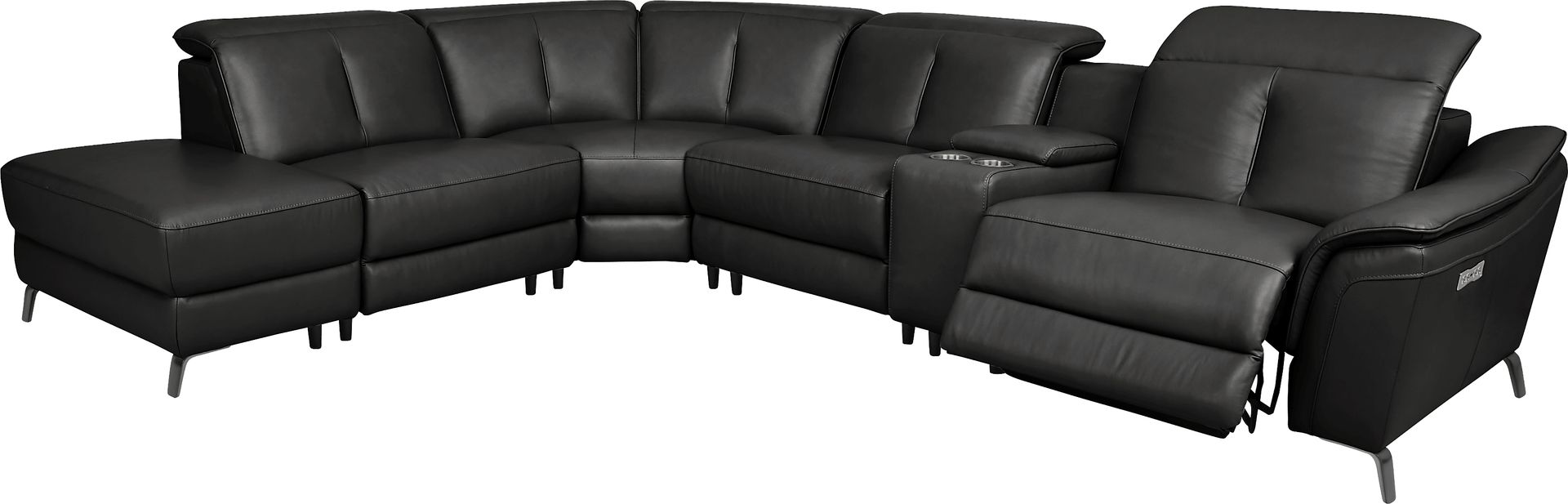 Naples Black Leather 6 Pc Dual Power Reclining Sectional - Image 3
