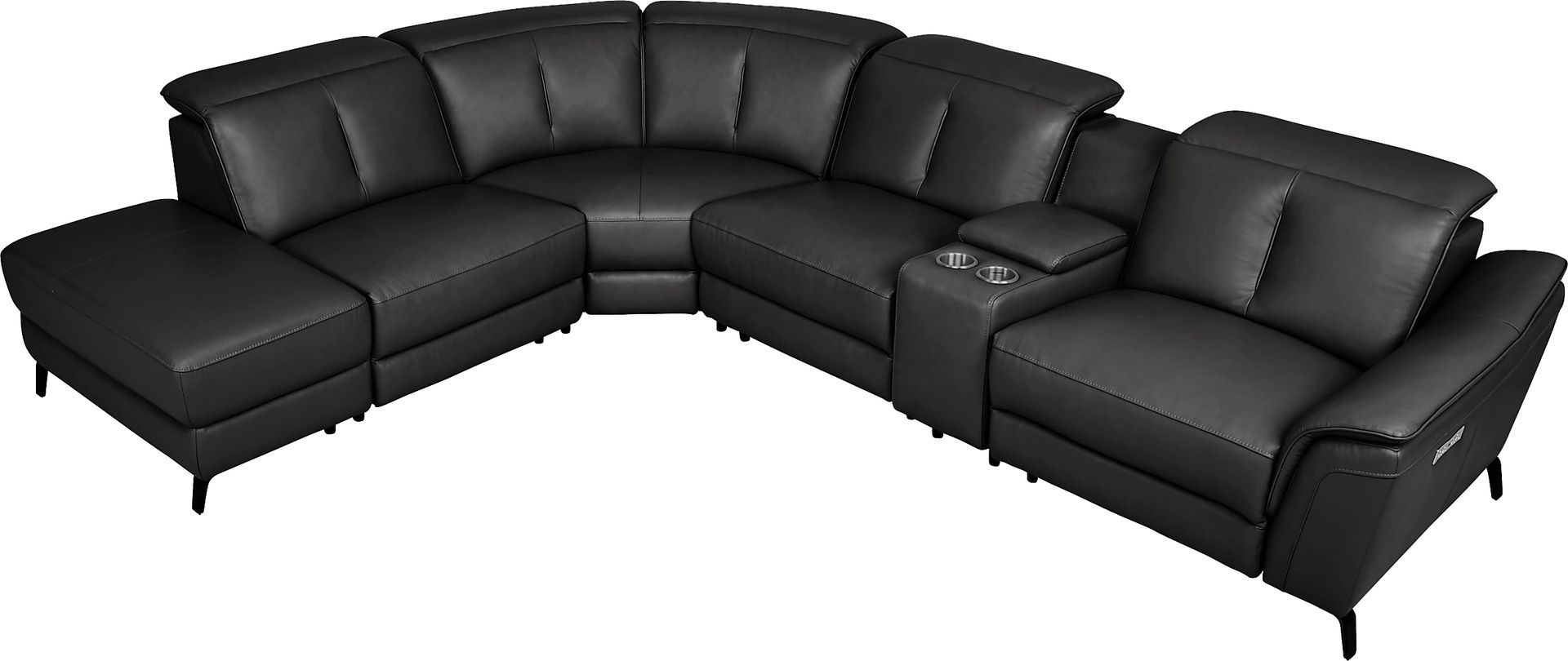 Naples Black Leather 6 Pc Dual Power Reclining Sectional - Image 4