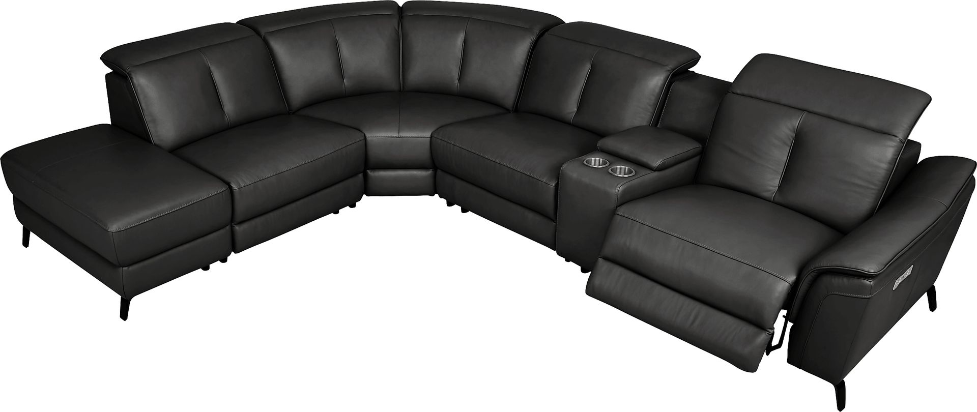 Naples Black Leather 6 Pc Dual Power Reclining Sectional - Image 5