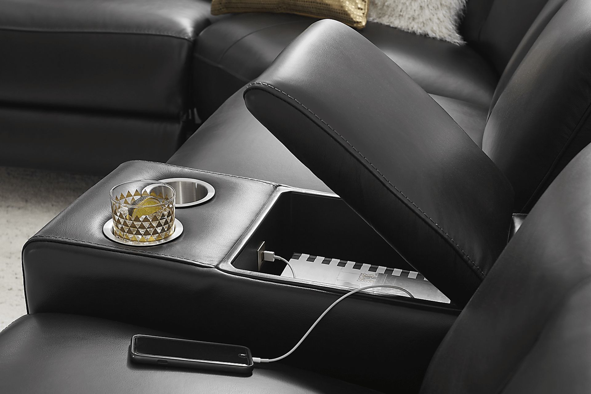Naples Black Leather 6 Pc Dual Power Reclining Sectional - Image 7
