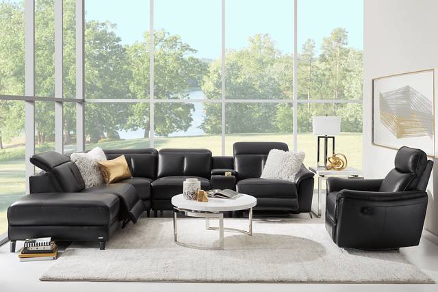 Naples Black Leather 6 Pc Dual Power Reclining Sectional - Thumbnail - Image 2