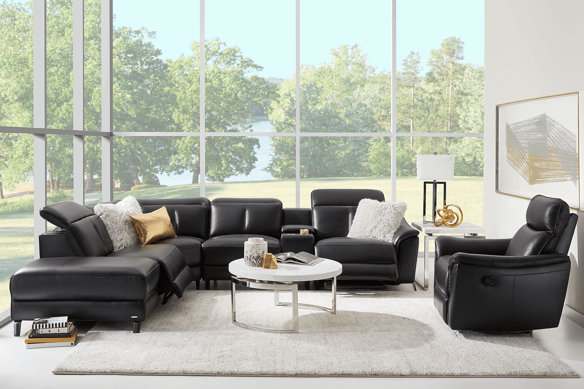 Naples Black Leather 6 Pc Dual Power Reclining Sectional - Image 2