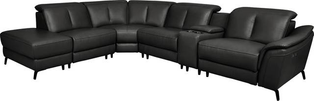 Naples Black Leather 6 Pc Dual Power Reclining Sectional - Thumbnail - Image 1