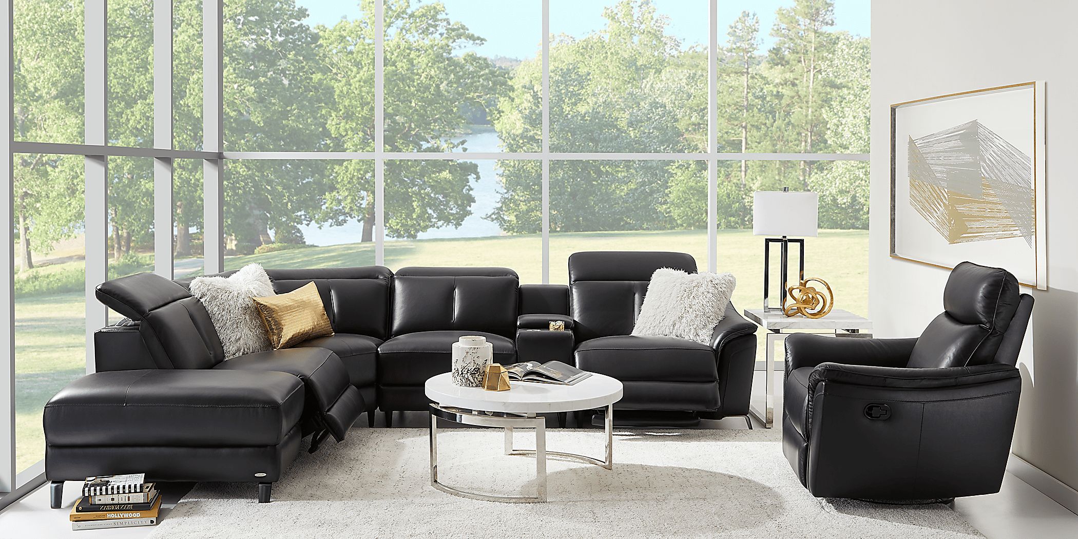 Naples Black Leather 6 Pc Dual Power Reclining Sectional Rooms To Go