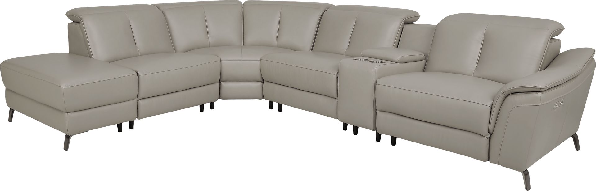 Naples Light Gray Leather 6 Pc Dual Power Reclining Sectional - Image 1