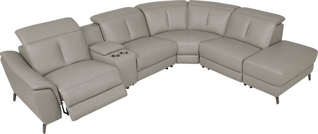 Naples Light Gray Leather 6 Pc Dual Power Reclining Sectional - Thumbnail - Image 3