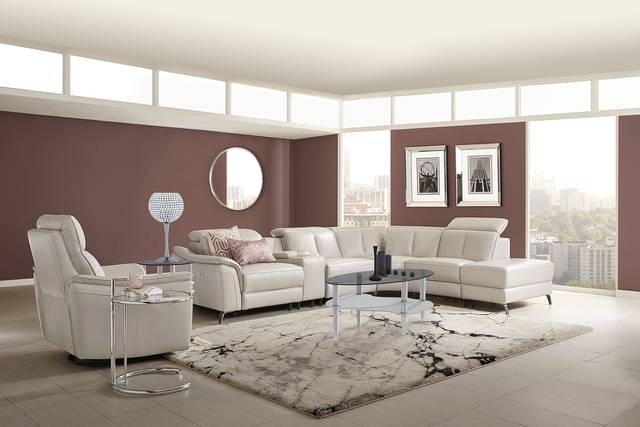 Naples Light Gray Leather 6 Pc Dual Power Reclining Sectional - Thumbnail - Image 2